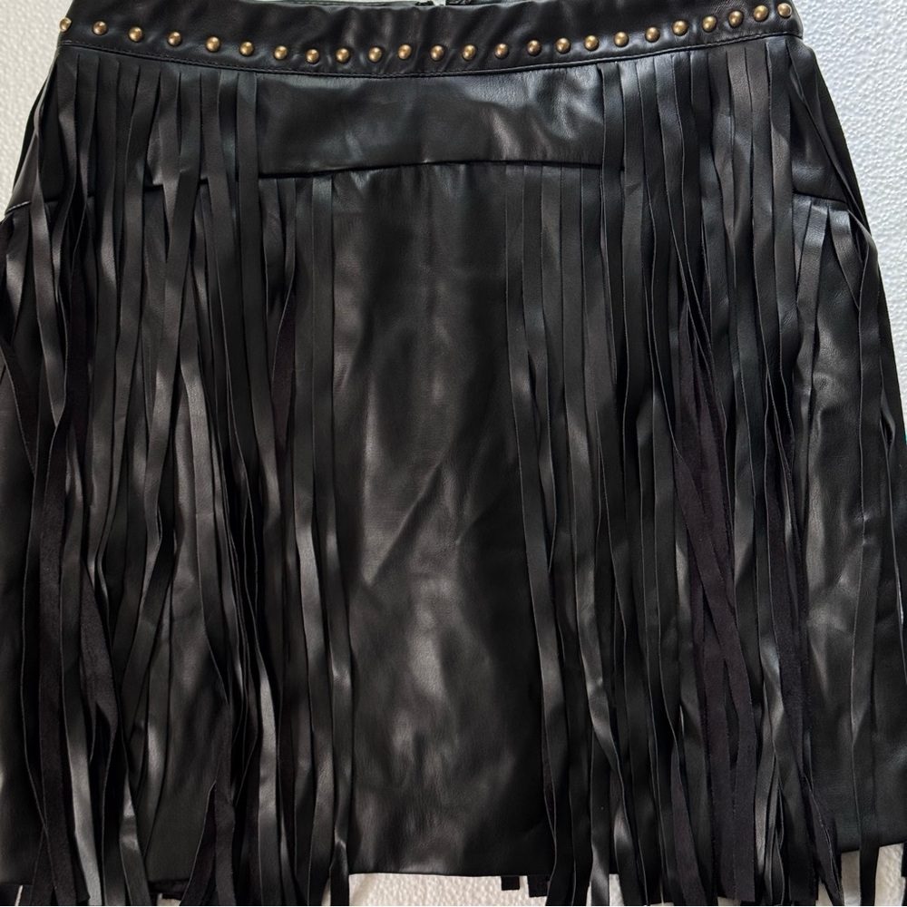 Rodeo Quincy Black Fiesta Fringe Leather Skirt New with Tags Large